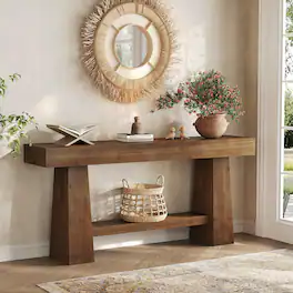 Tribesigns - Solid Wood Console Table, 63-Inch Entryway Table with Storage, Long Wooden Sofa Table Behind Couch for Entryway, Hallway - Dark Brown