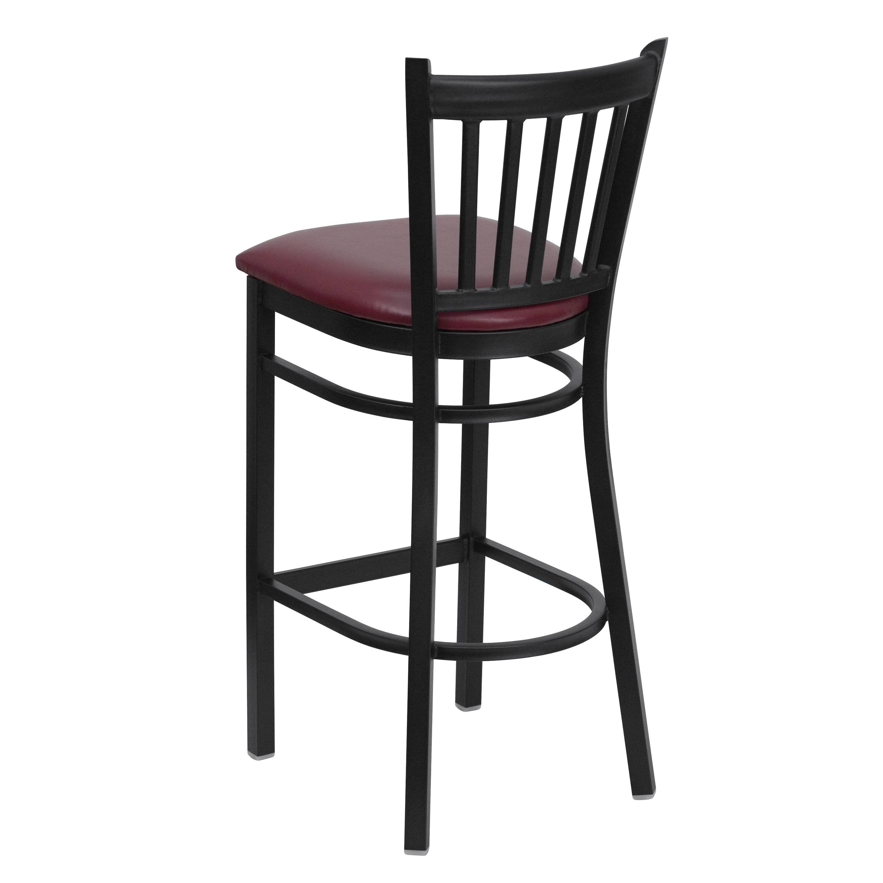 Alt View 3. Emma + Oliver - Vertical Back Metal Restaurant Dining Barstool - Burgundy Vinyl Seat/Black Metal Frame.