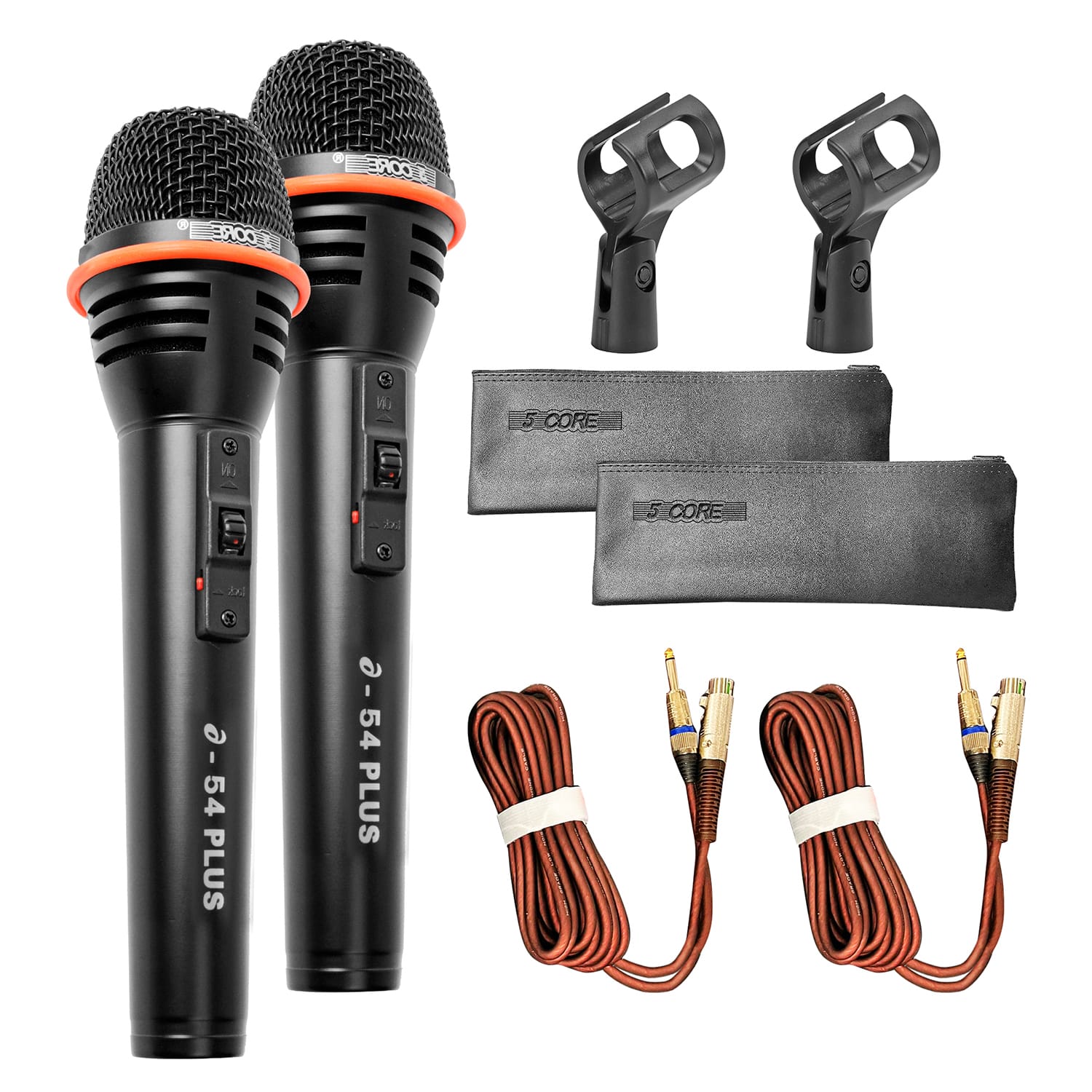 5 CORE - Microphone 2Pc Dynamic Vocal Handheld Mic Cardioid Singing Karaok Microfono  w On Off Switch - Black