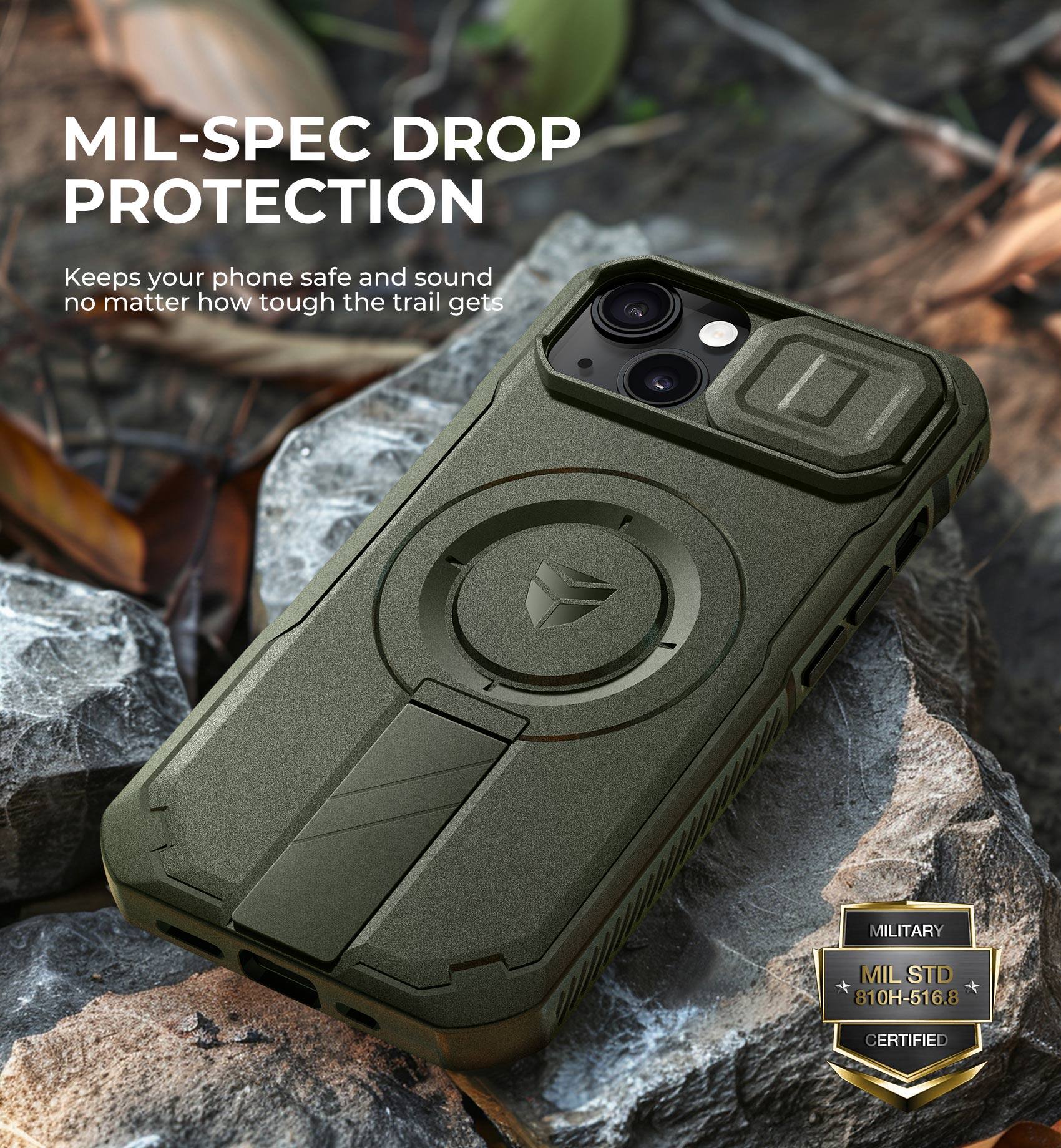 MIL-SPEC DROP PROTECTION  
Keeps your phone safe and sound no matter how tough the trail gets  

MILITARY  
MIL STD 810H-516.8 CERTIFIED