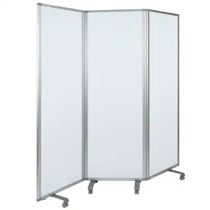 Front. Emma + Oliver - Mobile Magnetic Whiteboard 3 Section Partition with Locking Casters, 72"H x 24"W - White.