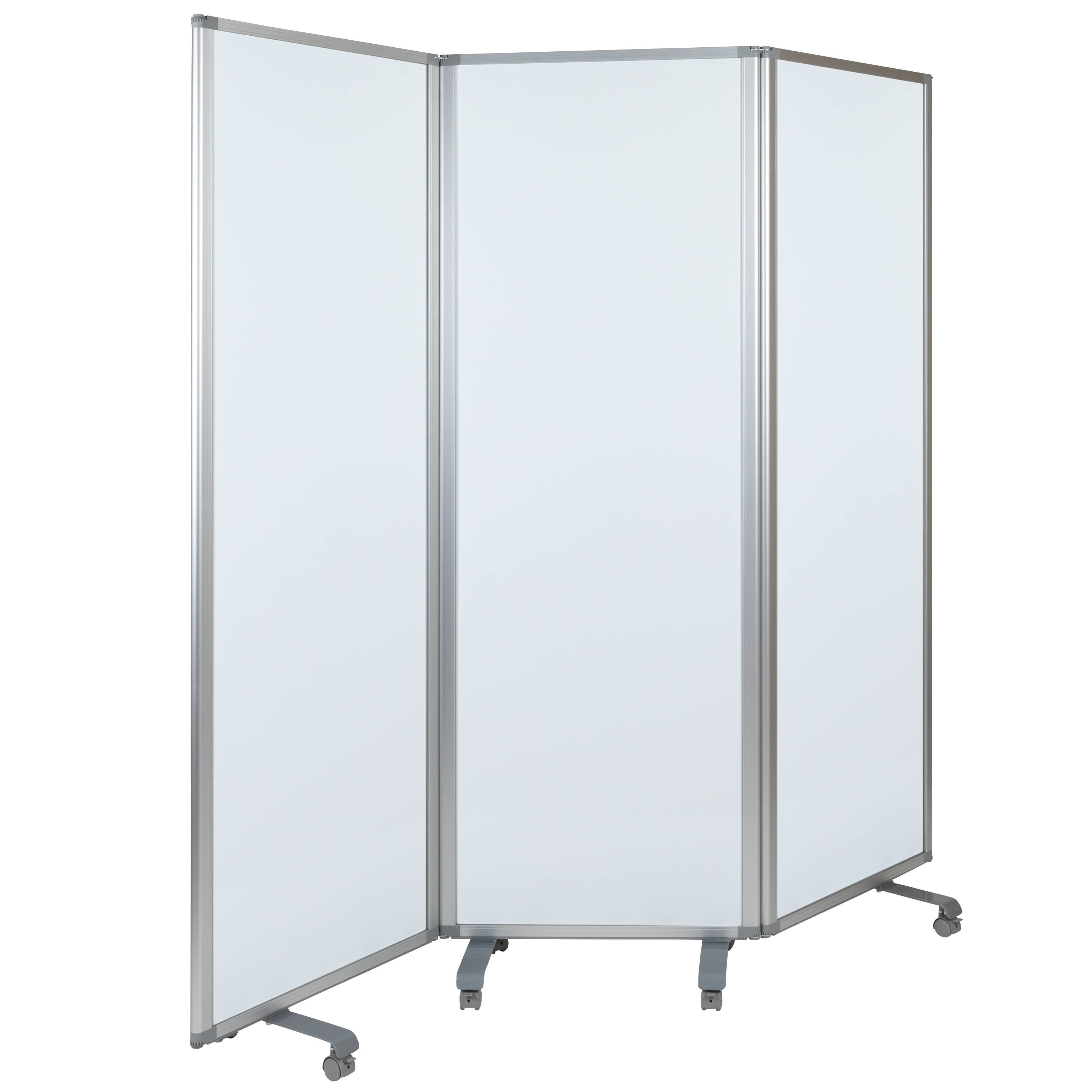Front. Emma + Oliver - Mobile Magnetic Whiteboard 3 Section Partition with Locking Casters, 72"H x 24"W - White.