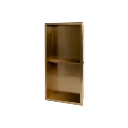 Front. Alfi - 12" x 24" Brushed Gold PVD Stainless Steel Vertical Double Shelf Shower Niche - Gold.
