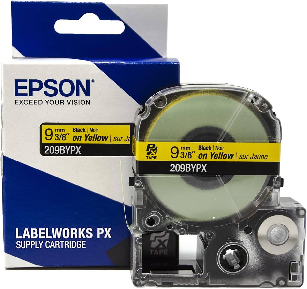 EPSON  
EXCEED YOUR VISION  

9 mm Black | Noir  
3/8" on Yellow | sur Jaune  
209BYPX  

LABELWORKS PX  
SUPPLY CARTRIDGE