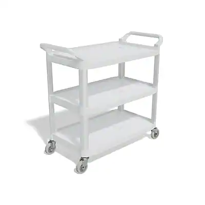 Front. Staples - 3-Shelf Polypropylene Mobile Utility Cart with Swivel Wheels - Gray.