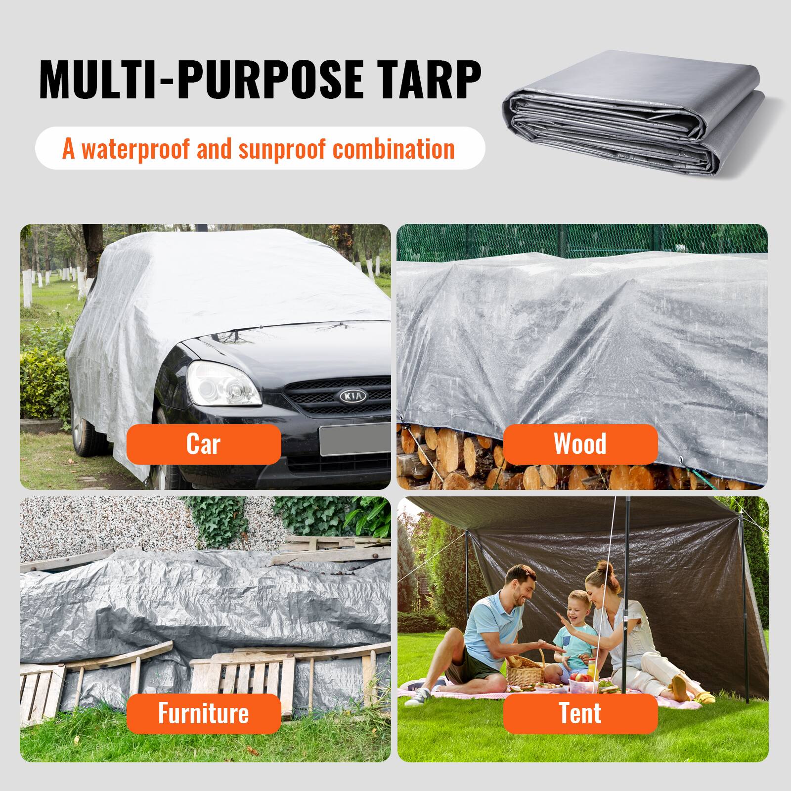 MULTI-PURPOSE TARP
A waterproof and sunproof combination

Car
Wood
Furniture
Tent