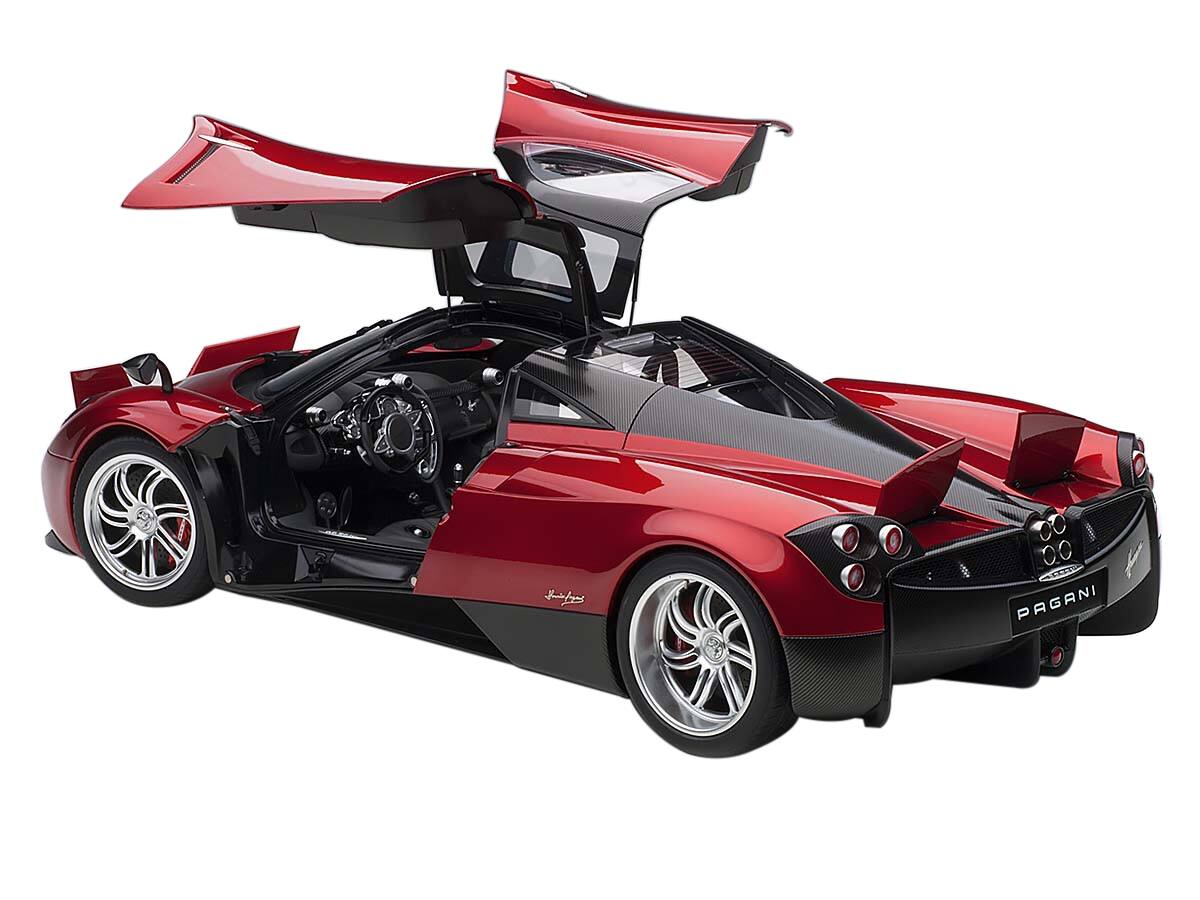 Alt View 1. Autoart - Pagani Huayra Metallic Red with Carbon Top and Silver Wheels 1/12 Model Car by Autoart.