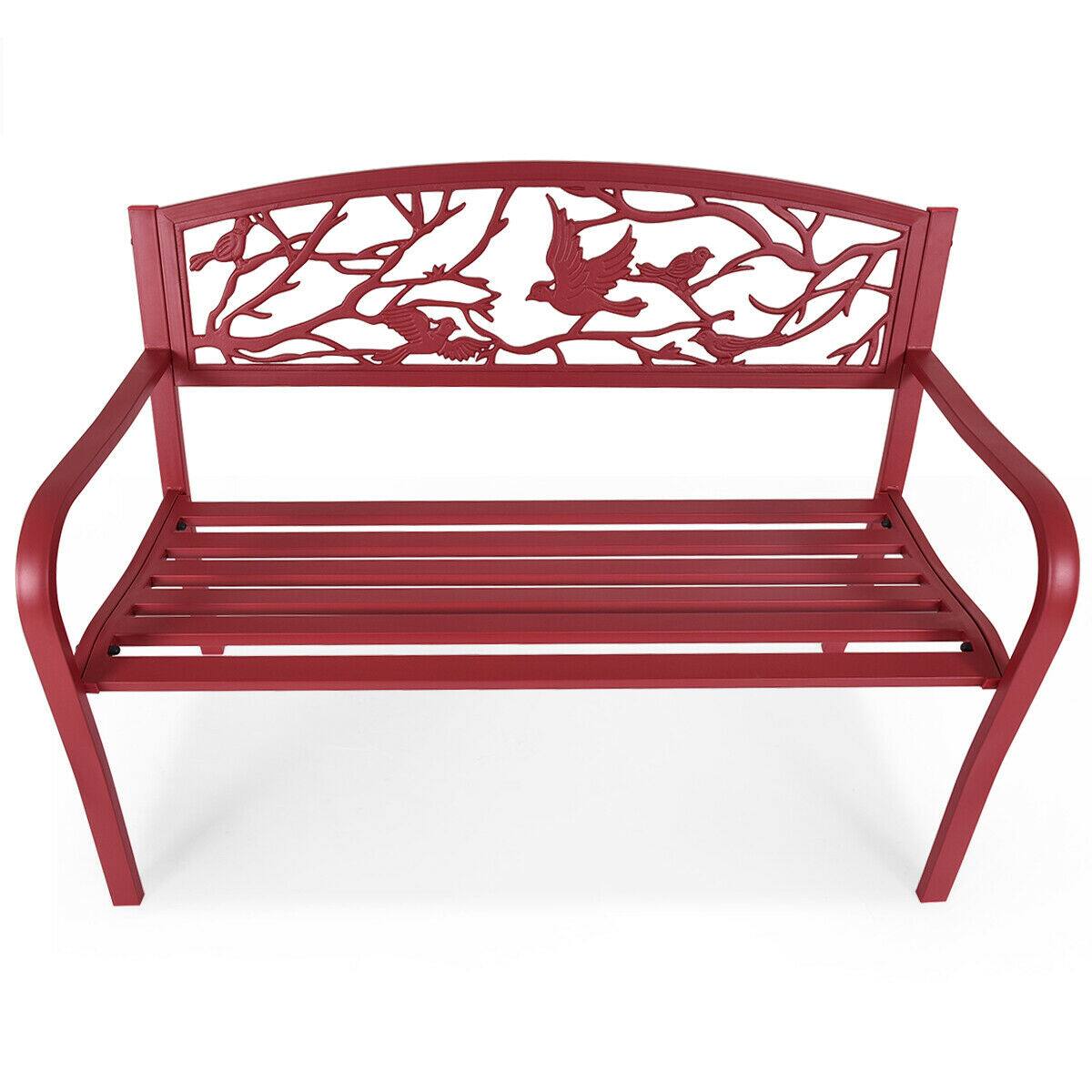 Alt View 7. Costway - Costway Patio Garden Bench Park Yard Outdoor Furniture Cast Iron Porch Chair - Red.