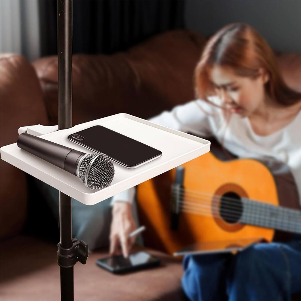 Angle. MOSZAR LLC - Microphone Tray Holder – White Clip-On Clamp, 8.7"x6.5" Desk & Tripod Mount.