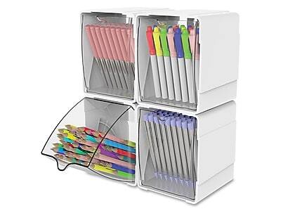 Alt View 1. Deflecto - Deflect-O Interlocking Tilt Bin Compartment Plastic Storage, White/Clear, 4/Pack (421103) - White/Clear.