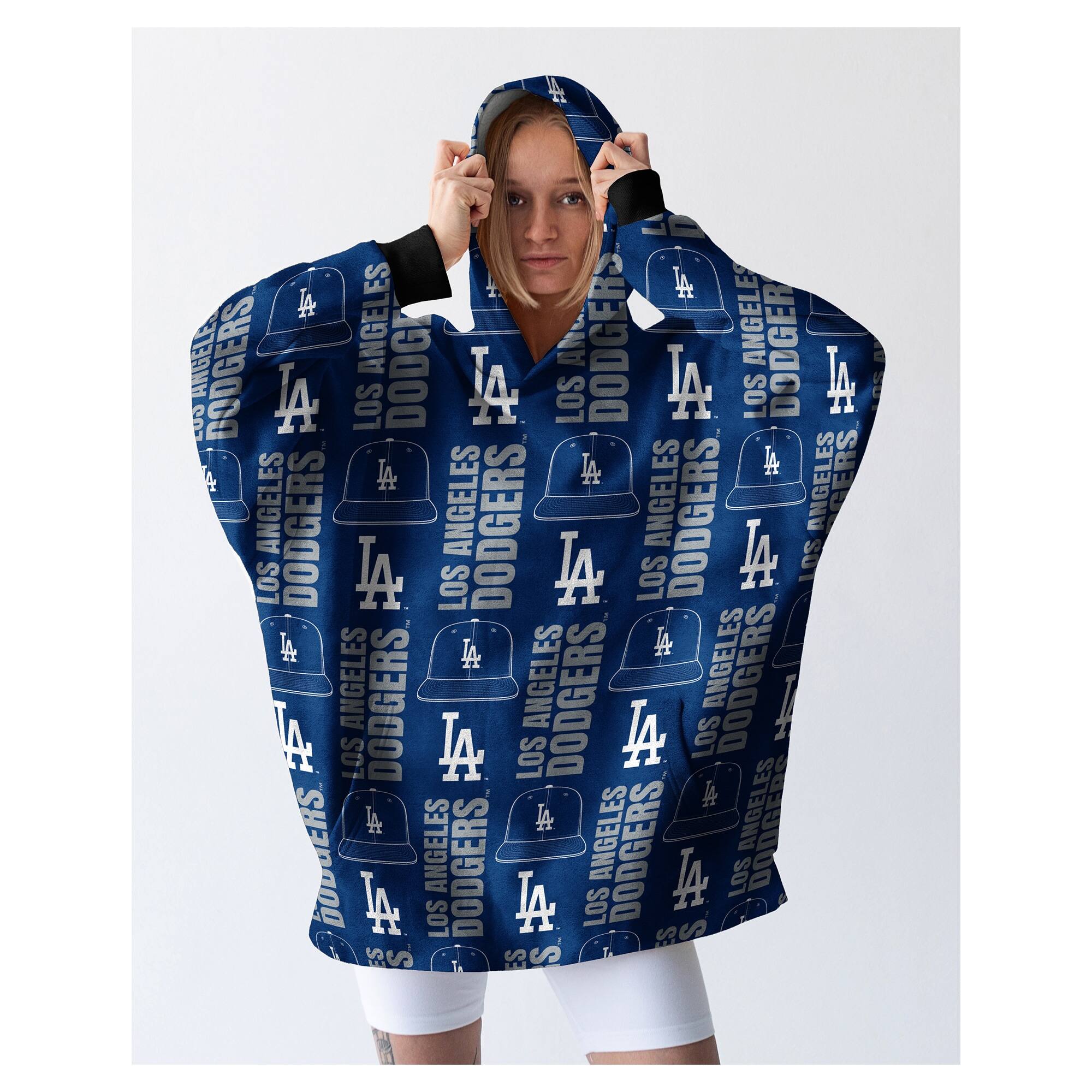 Pegasus - Los Angeles Dodgers Homefield Repeat Logo Wearable Hooded Blanket - Multicolor