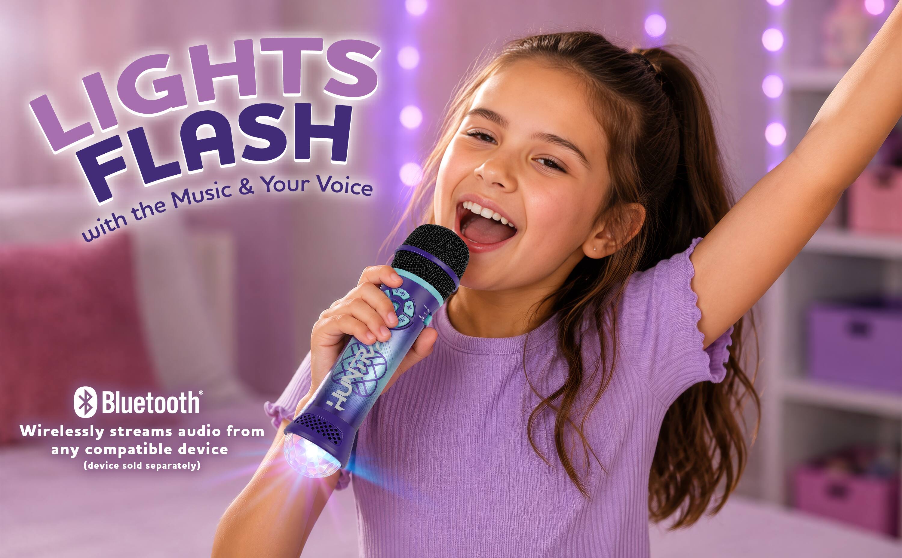 LIGHTS FLASH & Your Voice the Music with  
5  
Bluetooth Wirelessly streams audio from any compatible device (device sold separately)  
HUNTR