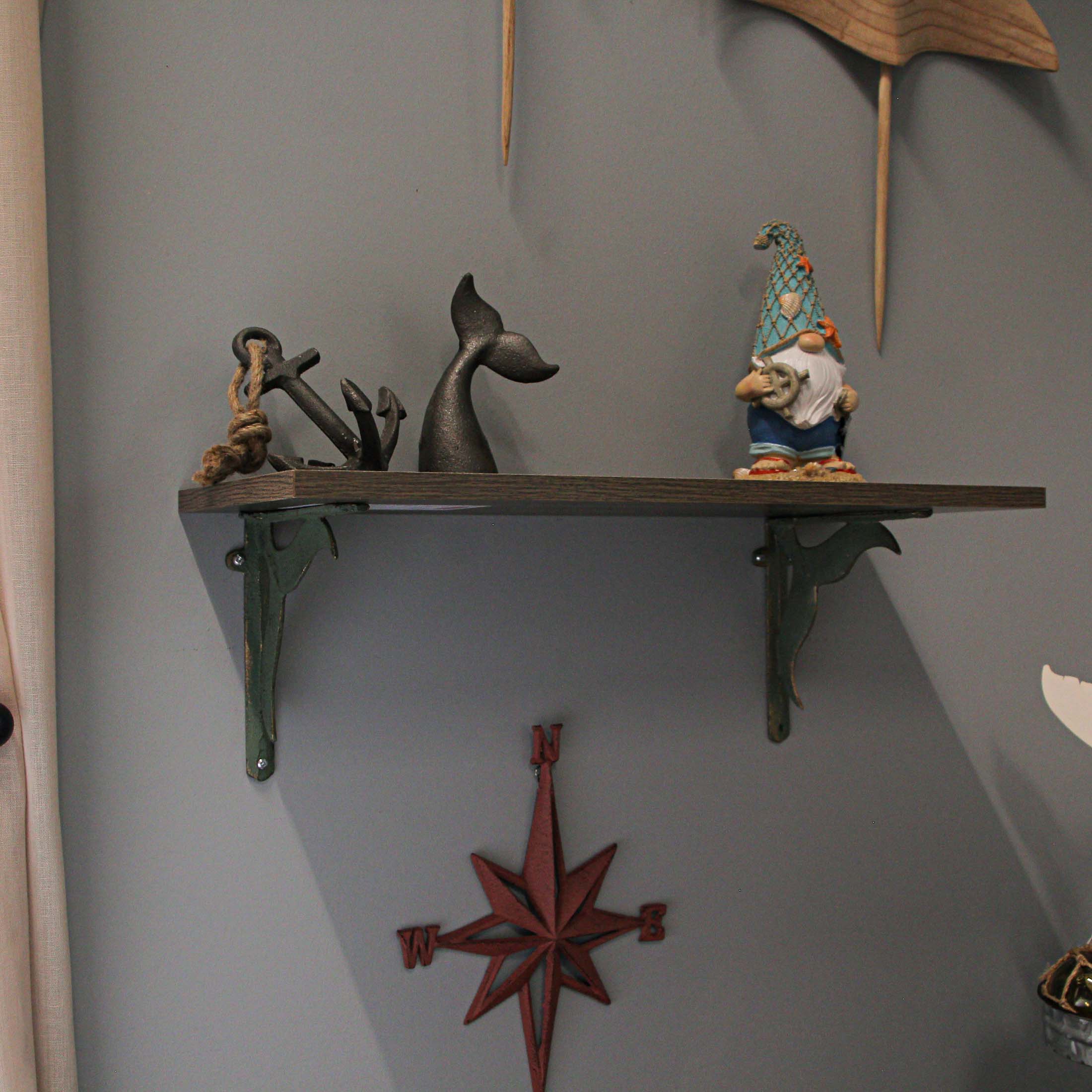 Alt View 4. Zeckos - Set of 2 Cast Iron Verdigris Whale Tail Wall Bracket Shelf Decor - Green.