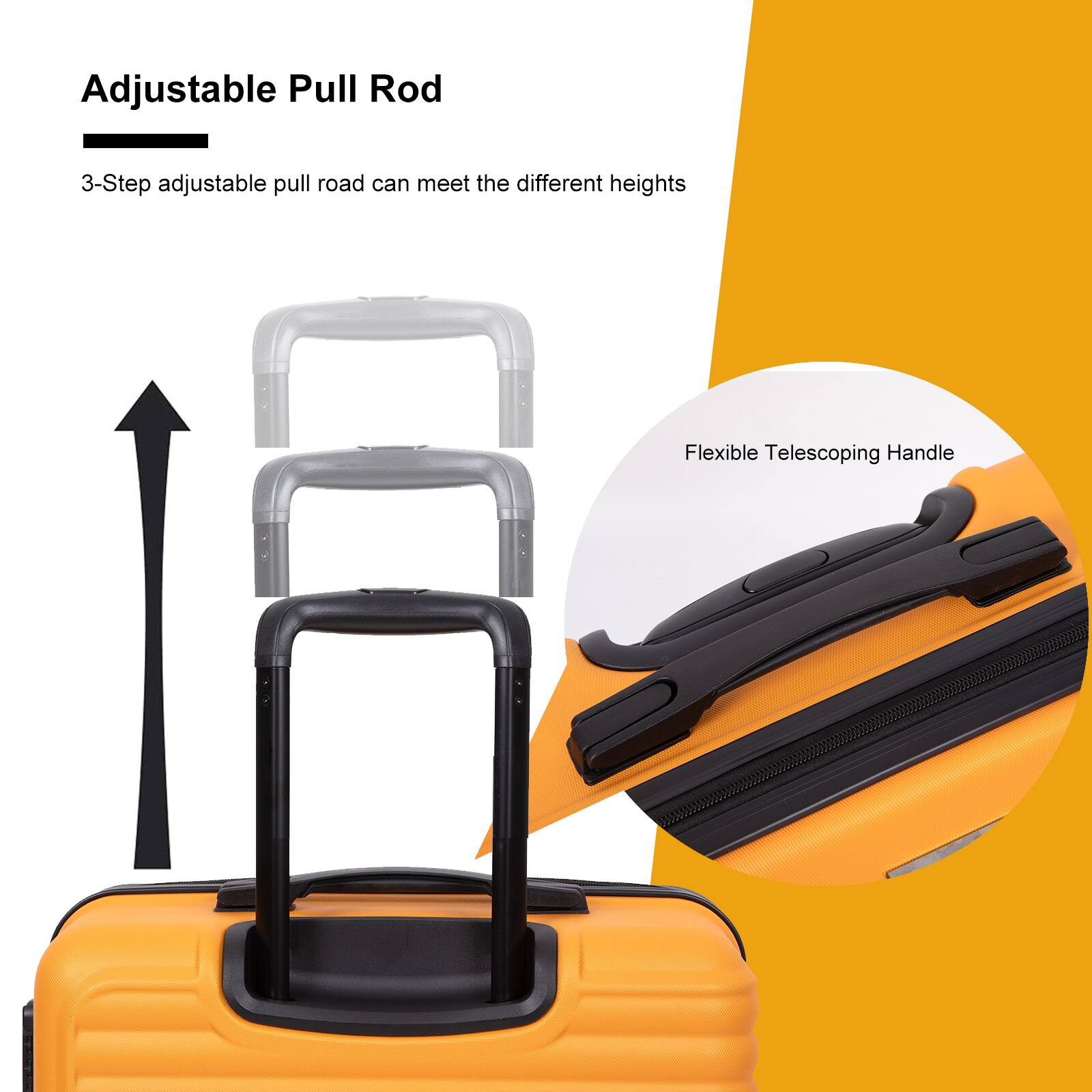 Adjustable Pull Rod  
3-Step adjustable pull rod can meet the different heights  
Flexible Telescoping Handle