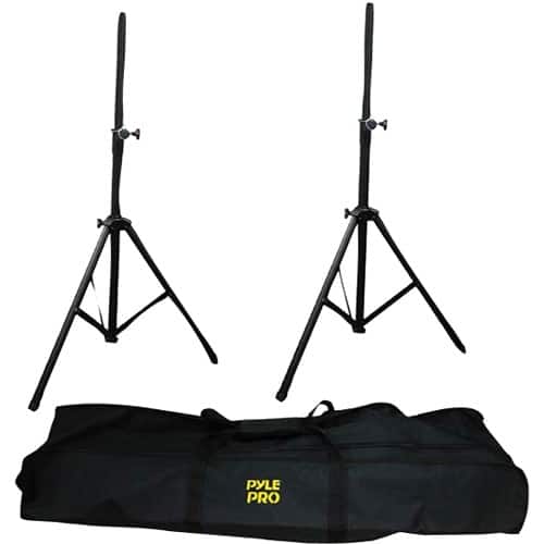 PYLE - Heavy-Duty Anodizing Dual Speaker Stand with Traveling Bag Kit - Black - Larger Front