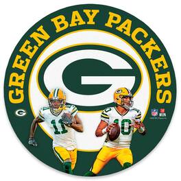 Open Road Brands - Bay Packers Jordan Love &-Jayden Reed Team Stars 11" Round Metal Sign - Green