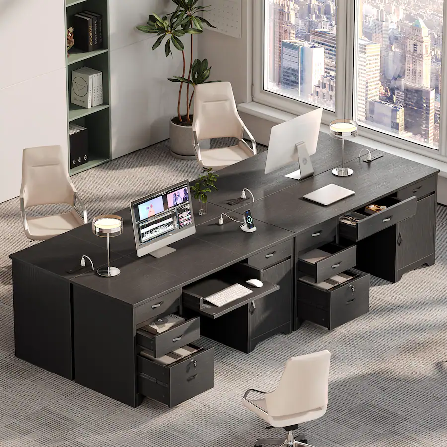 Bestier 59 inch Office Desk with Charging station, File Drawers ...