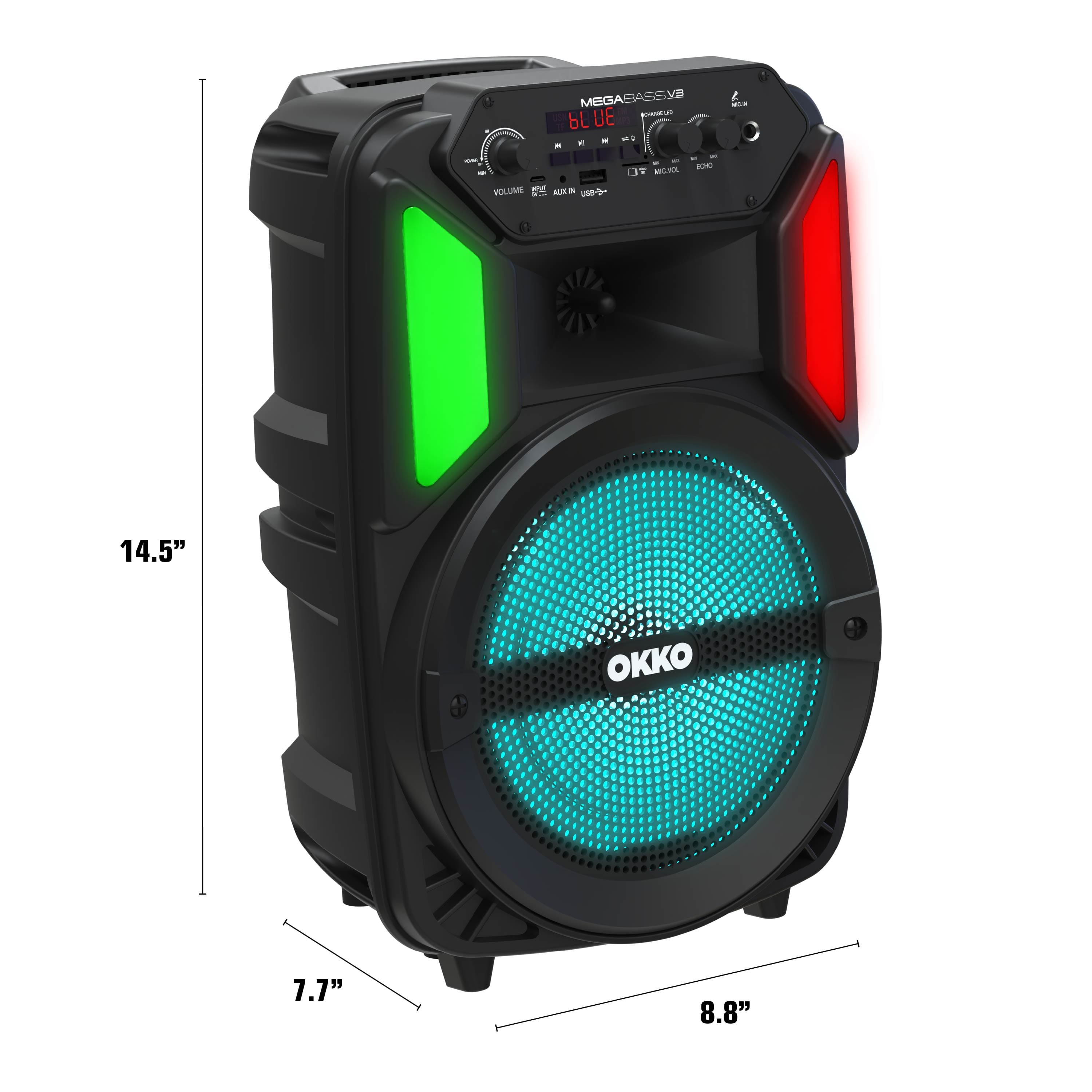 Okko MegaBass V3 LED Jobsite Speaker, Rechargeable Bluetooth Party