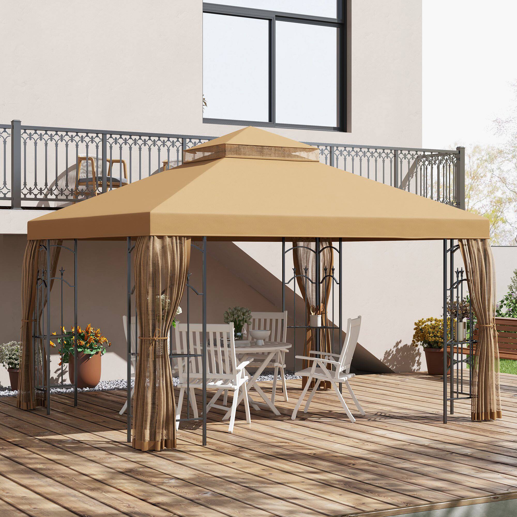 Alt View 1. Outsunny - x 12' Patio Gazebo with Corner Frame Shelves - Brown.