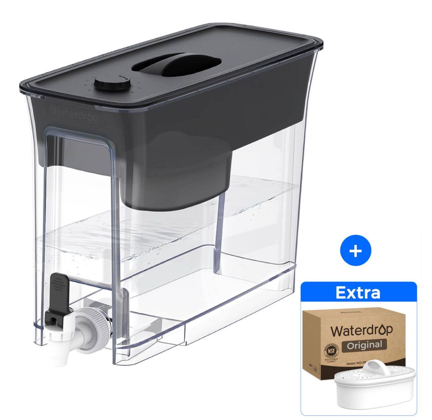 Waterdrop - WFD-40L-L Water Filter Dispenser, 35-Cup Large Capacity, with 1+1 Filters - Black