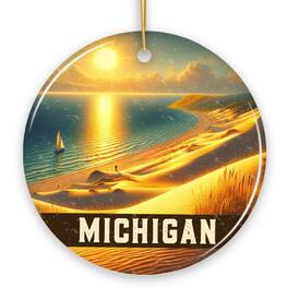 OrnamentallyYou - Scenic Michigan Sleeping Bear Dunes Ornament, Great Lakes Sunset Gift and Coastal Christmas Souvenir - Multi-colored