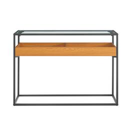 Danya B - Saarinen Two-Level Sunken Glass Rectangle Console Table - Golden Oak - Golden Oak, Black