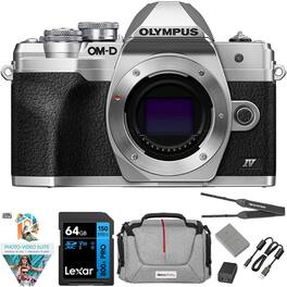 Bundle - OM System - OM-D E-M10 Mark IV 20MP Camera Body, Silver + 64GB Memory