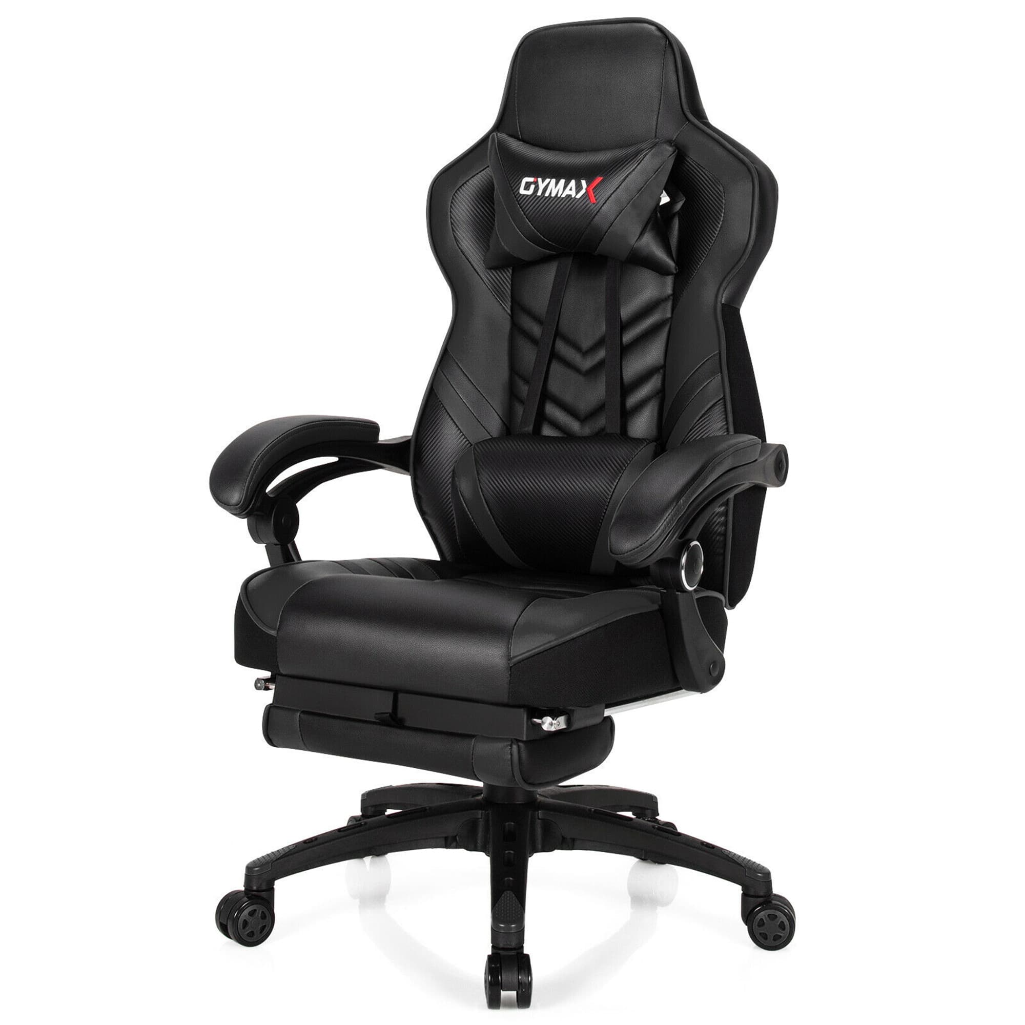 Front. Costway - Adjustable Gaming Chair with Footrest - Black.