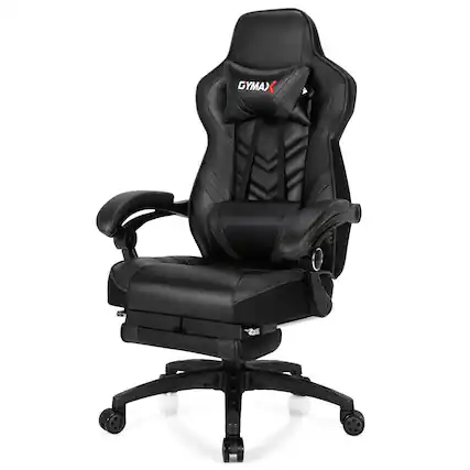 Front. Costway - Adjustable Gaming Chair with Footrest - Black.