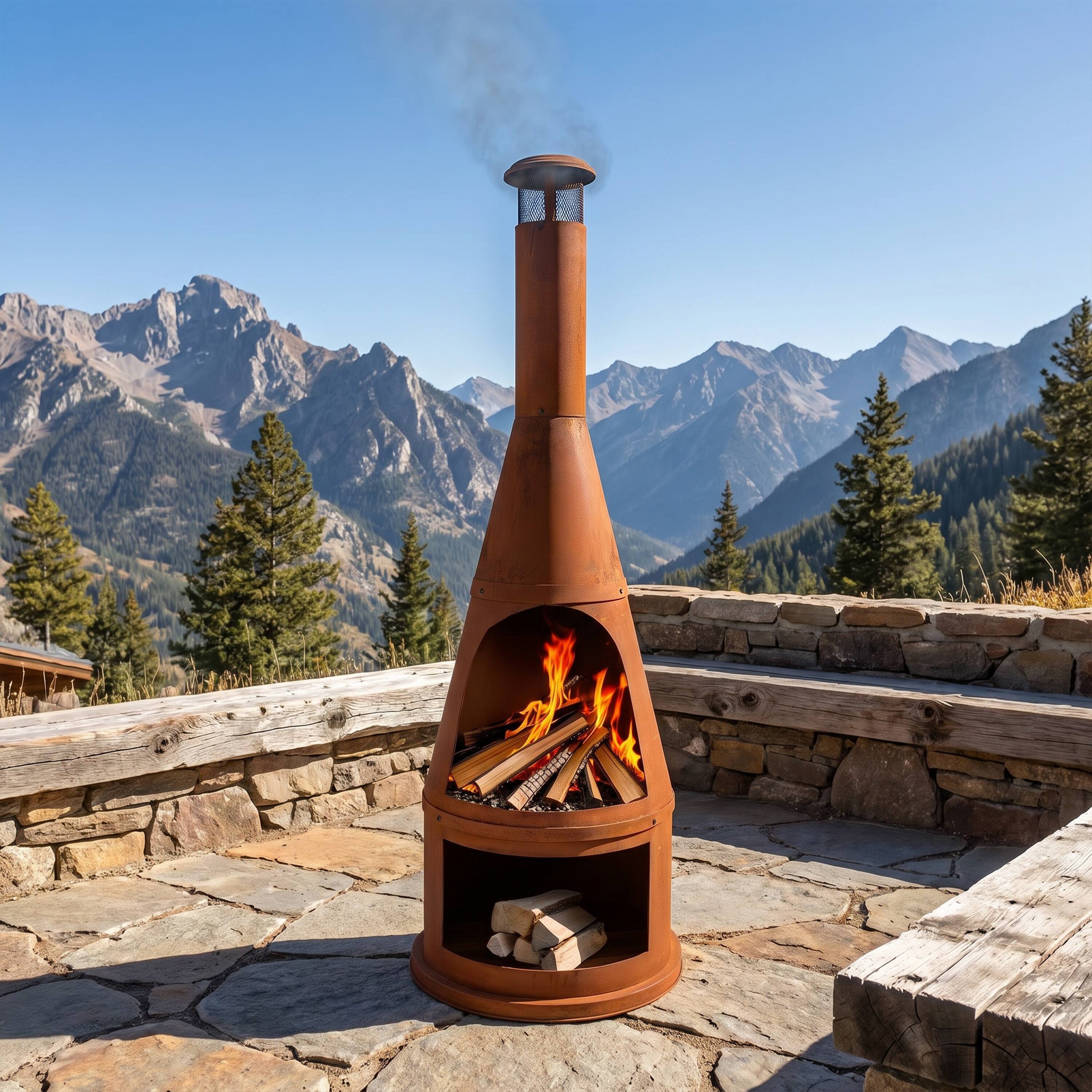 Alt View 1. Sunnydaze - 70" H Steel Chiminea with Log Holder - Orange.
