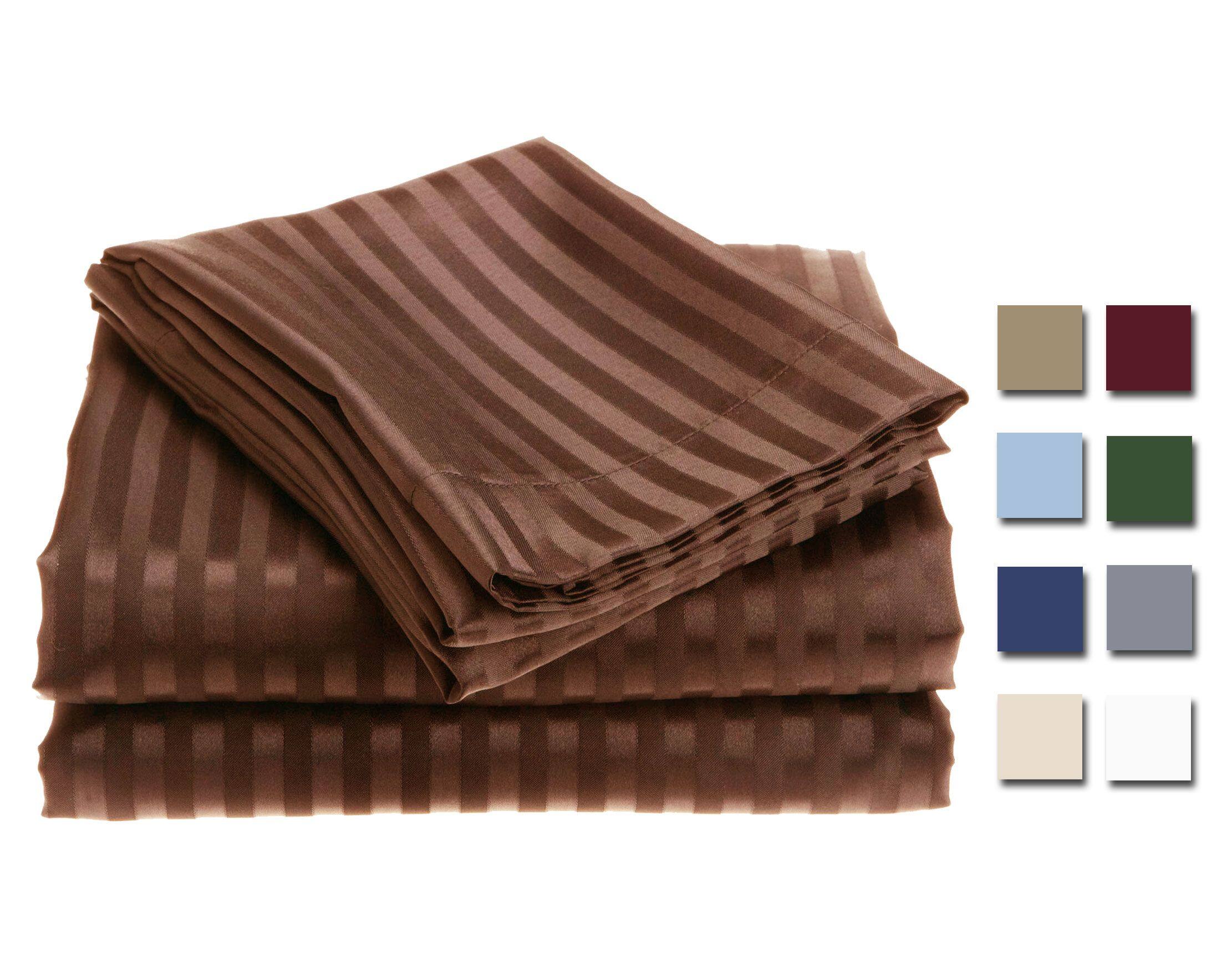 Angle. Plazatex - 1800 Series Embossed Striped Wrinkle Resistant Sheet 4pc Set Twin - Chocolate - Chocolate.