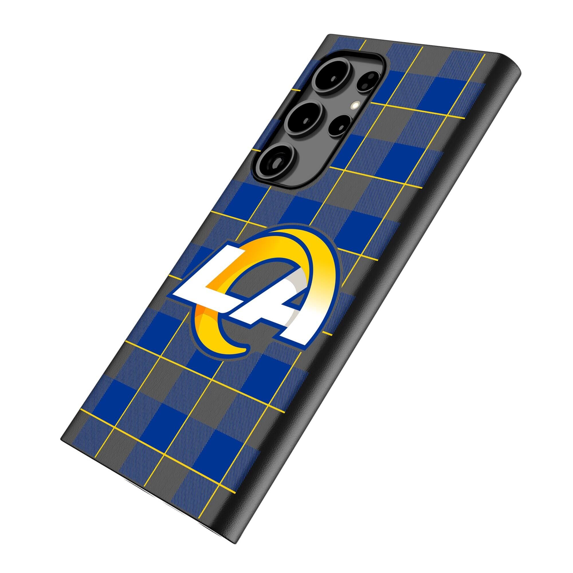 Alt View 1. Keyscaper - Los Angeles Rams Plaid Galaxy Magnetic Bump Case - S25 Ultra - Black.