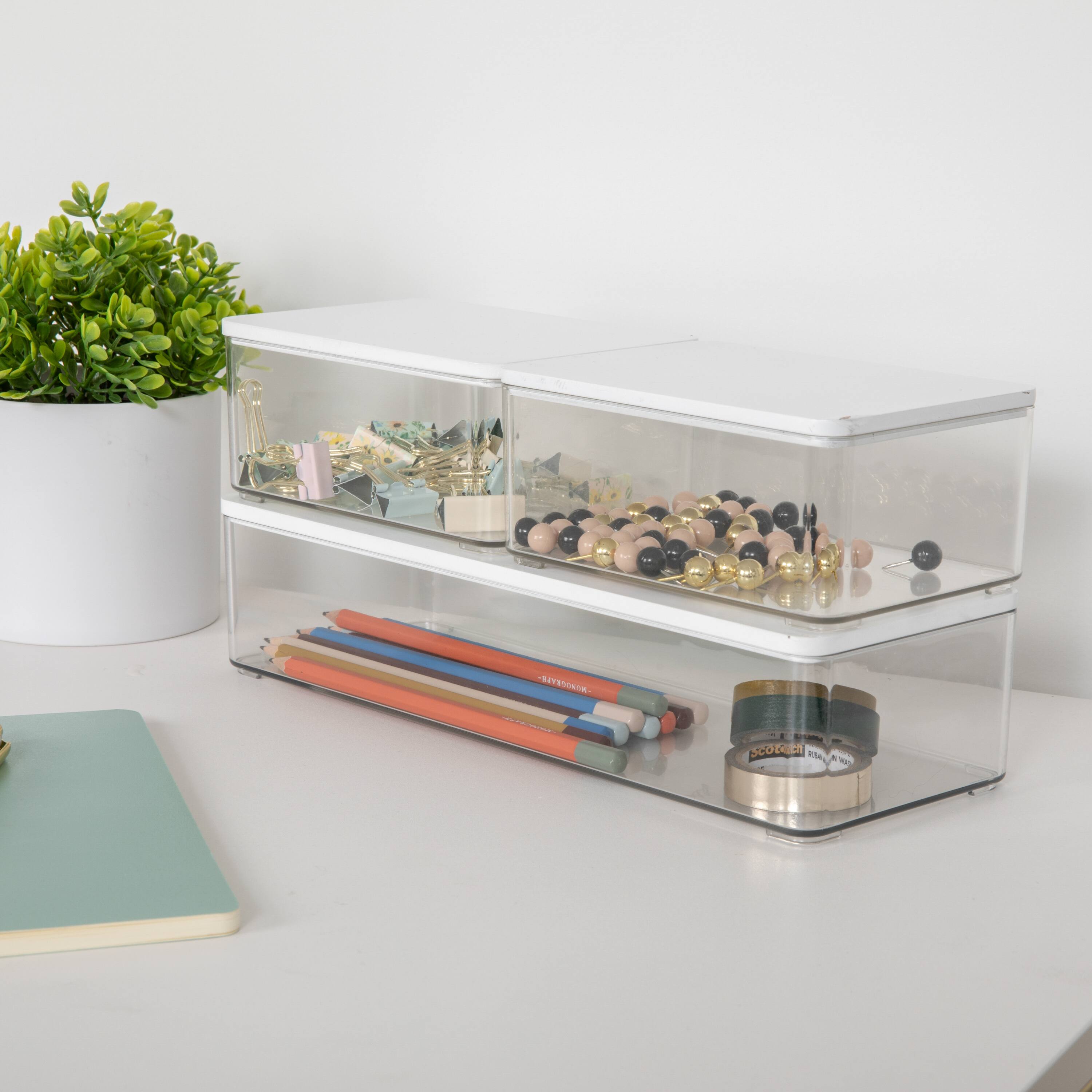 Alt View 11. Martha Stewart - Grady Premium Clear Plastic Storage Boxes - Clear/White Engineered Top.