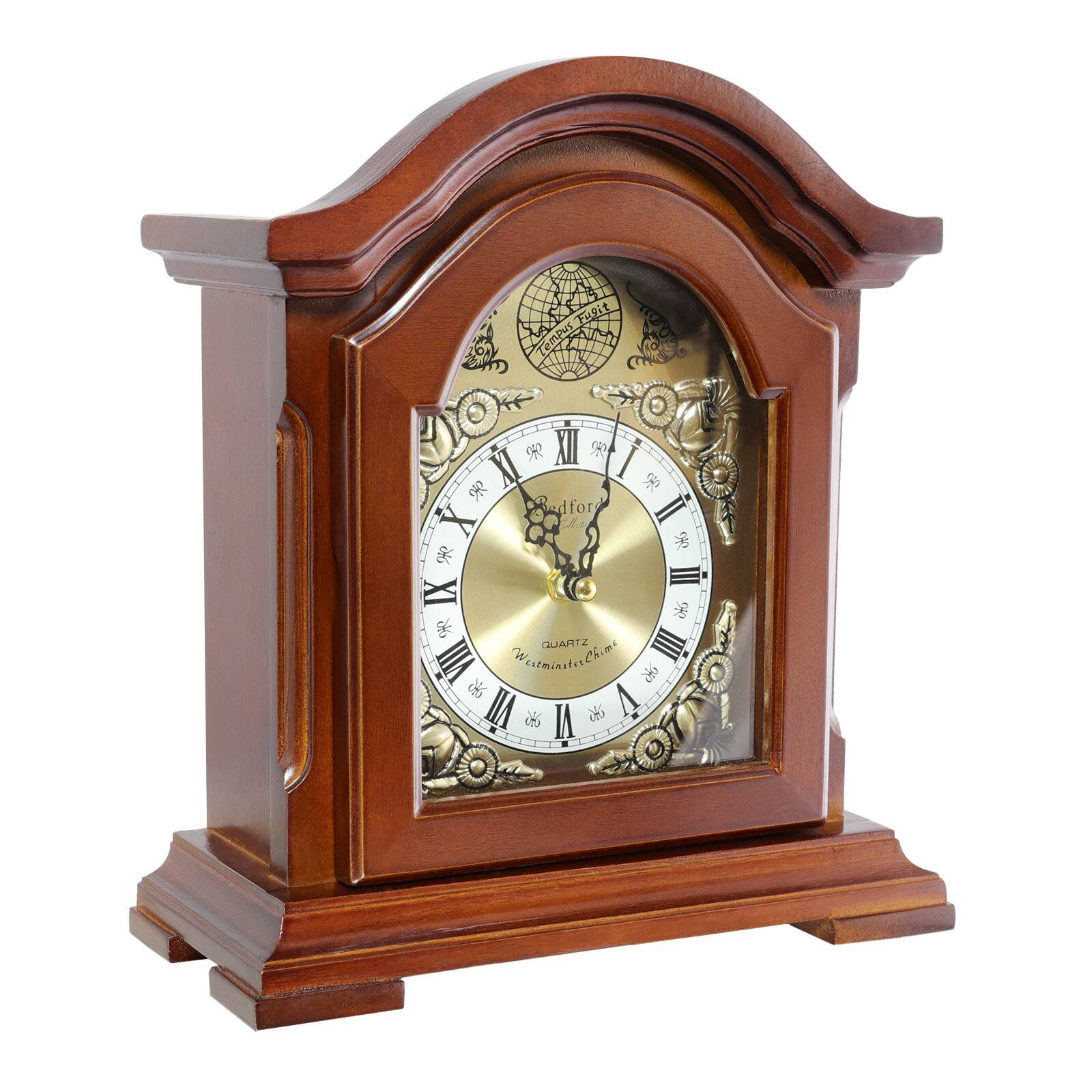 Bedford Clock Collection - Redwood Mantel Clock with Chimes - Brown