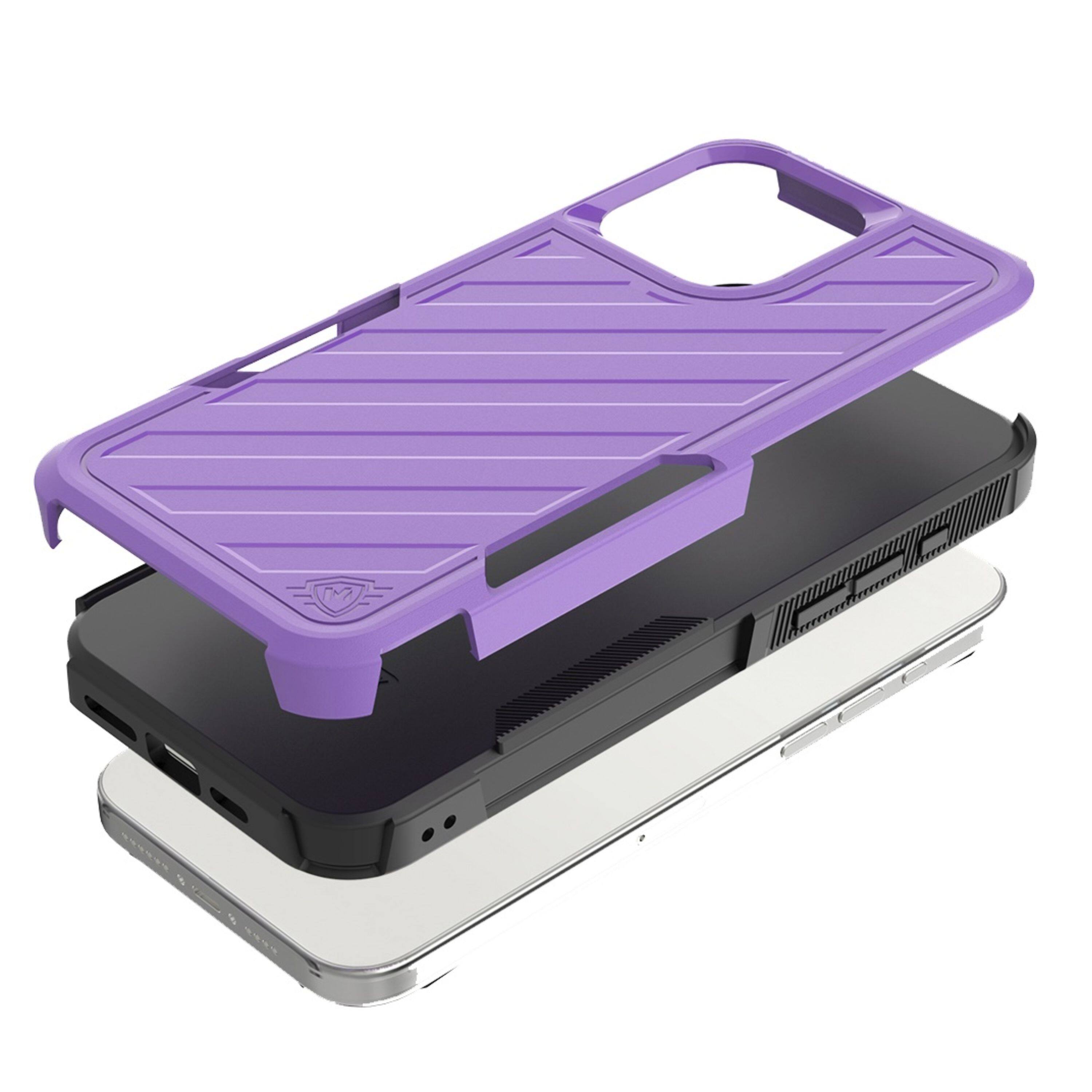 Left. Kitcheniva - Shockproof Dual Layer Lined Phone Case With Tempered Glass For iPhone 16 Pro Dark Purple Black - Dark Purple/Black.