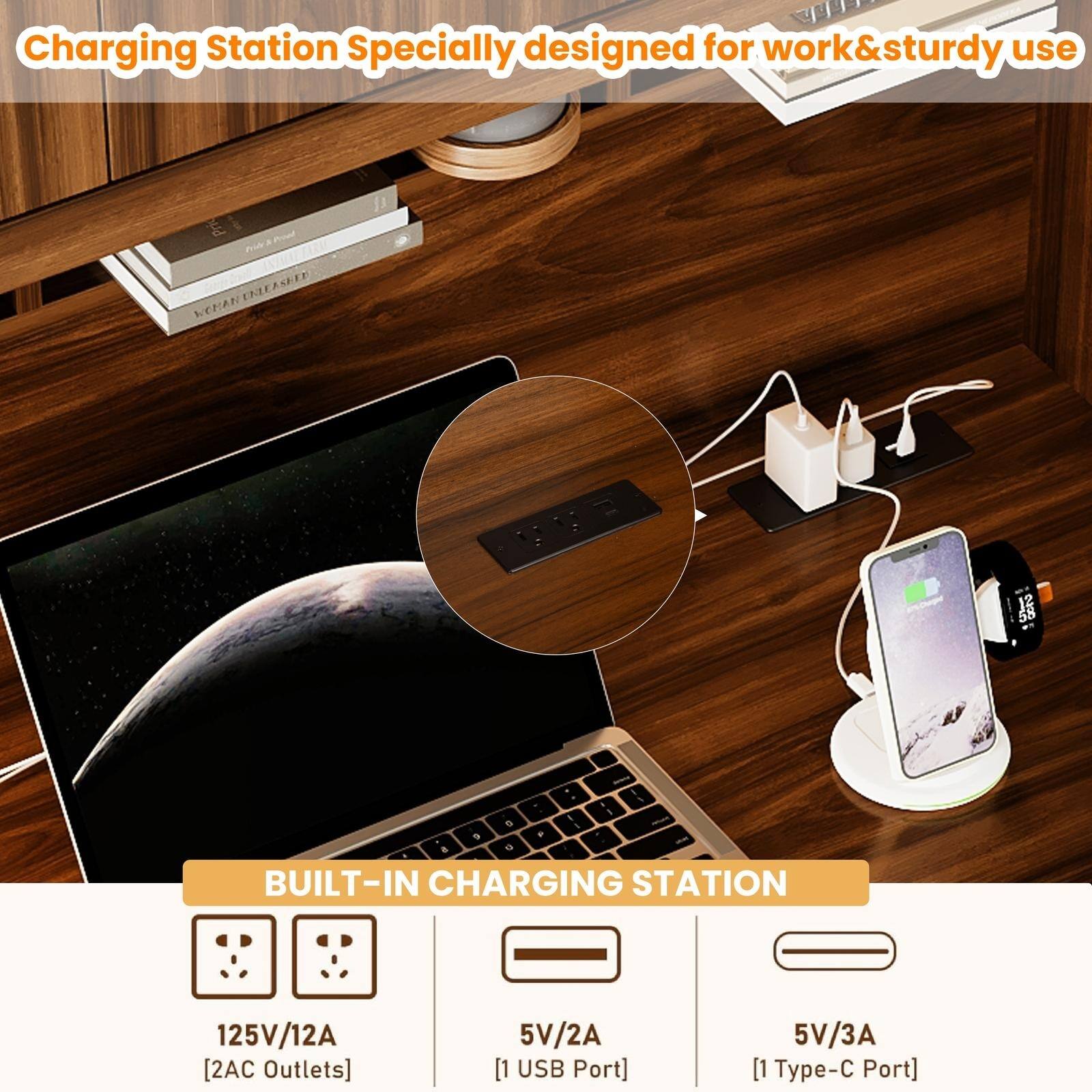 Charging Station Specially designed for work & sturdy use

BUILT-IN CHARGING STATION
125V/12A [2AC Outlets]
5V/2A [1 USB Port]
5V/3A [1 Type-C Port]