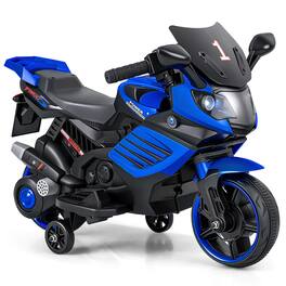 Costway - 6V Kids Motorcycle with Music, Horn, Detachable Training Wheels & LED Headlights - Navy