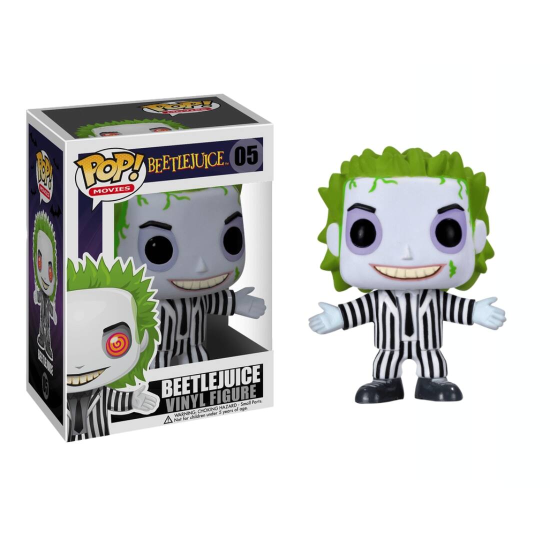 Sure, here is the corrected text:

---

**POP! MOVIES**

**BEETLEJUICE**  
05

**BEETLEJUICE**  
VINYL FIGURE

**WARNING: CHOKING HAZARD - Small Parts.**  
Not for children under 3 years of age.

---