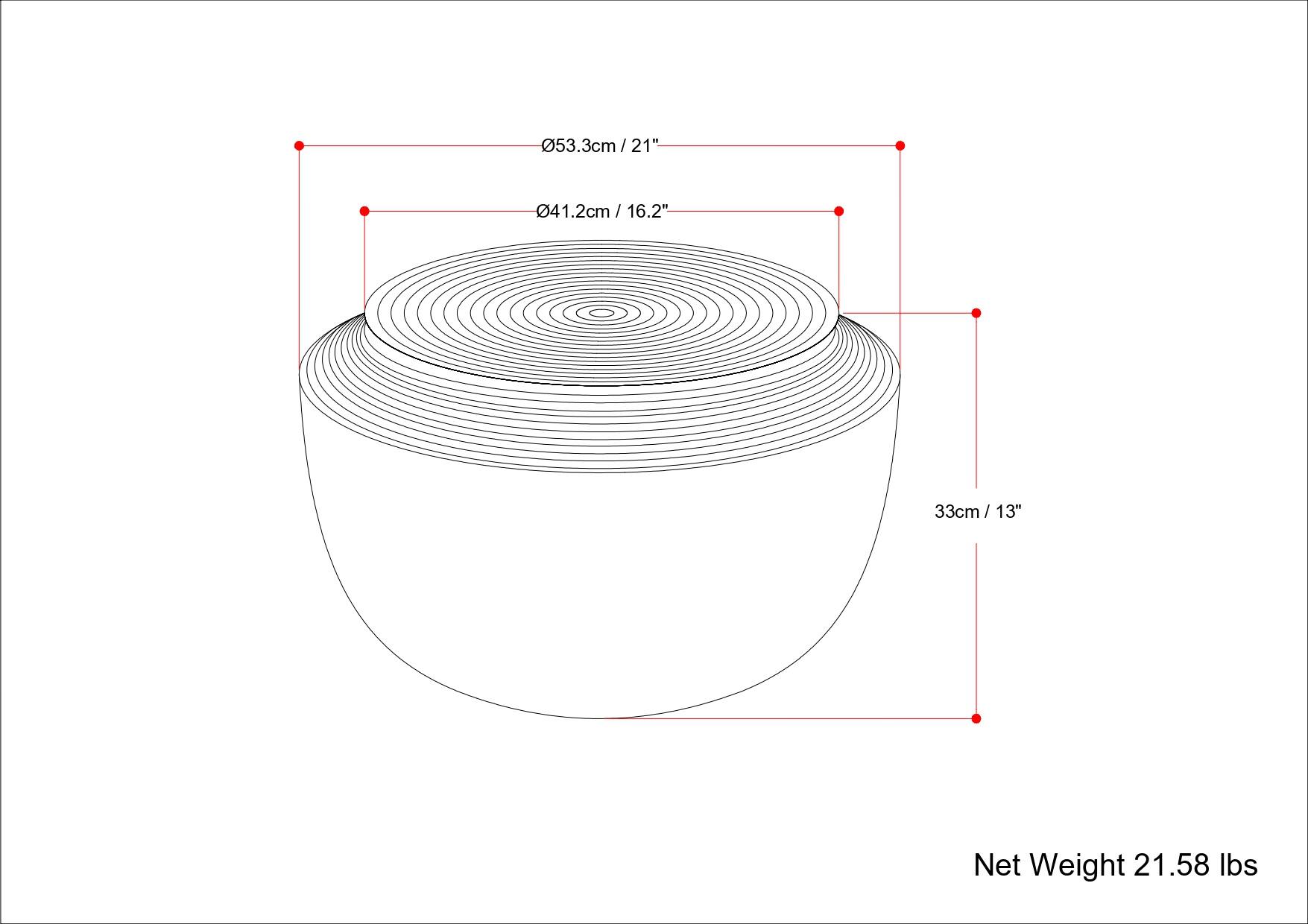 53.3cm / 21"  
41.2cm / 16.2"  
33cm / 13"  
Net Weight 21.58 lbs