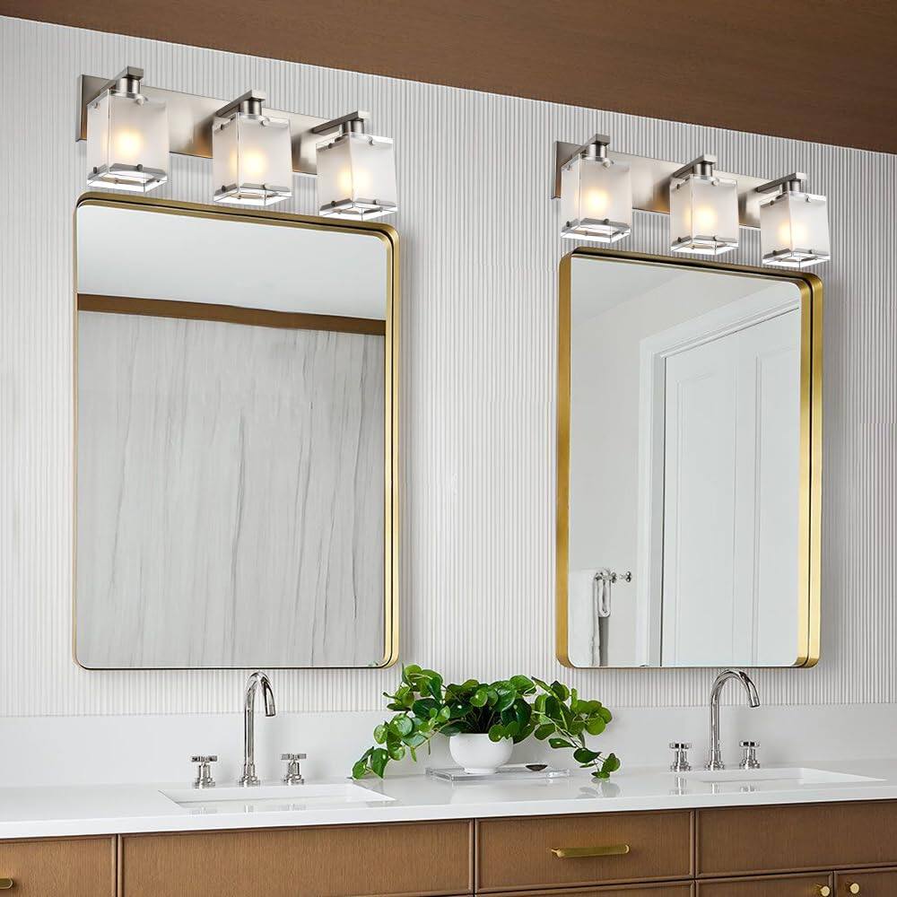 Alt View 2. Earthley Blooms - Modern s Brushed Nickel Vanity Lights Bathroom Light Fixture Over Mirror Wall Lighting Sconces With Frosted - Black, Frosted Glass 4-Lights.
