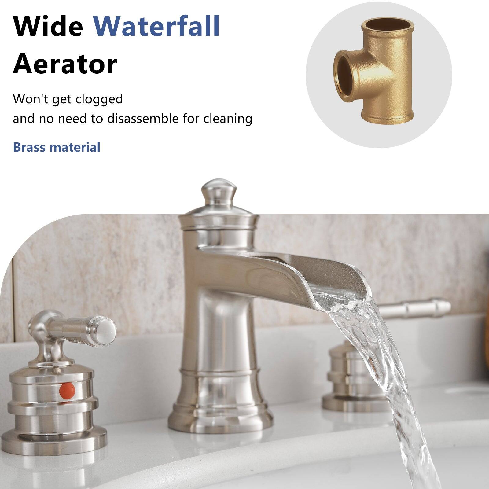 Wide Waterfall Aerator

Won't get clogged and no need to disassemble for cleaning

Brass material