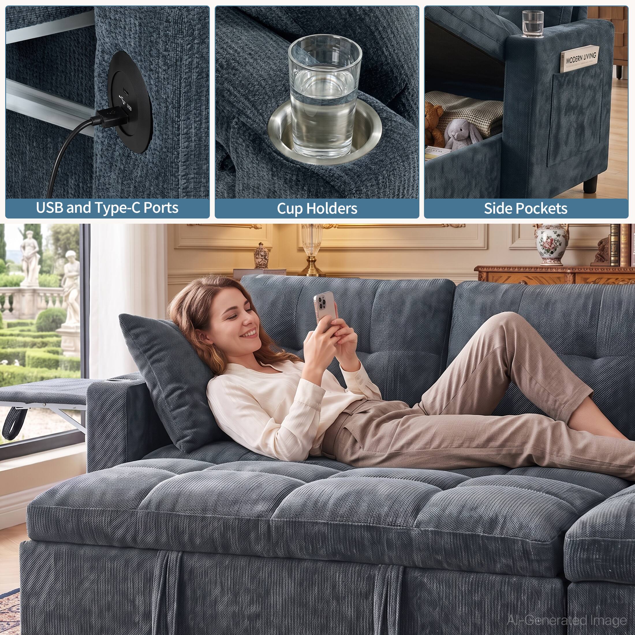 MODERN LIVING

USB and Type-C Ports
Cup Holders
Side Pockets

AI-Generated Image