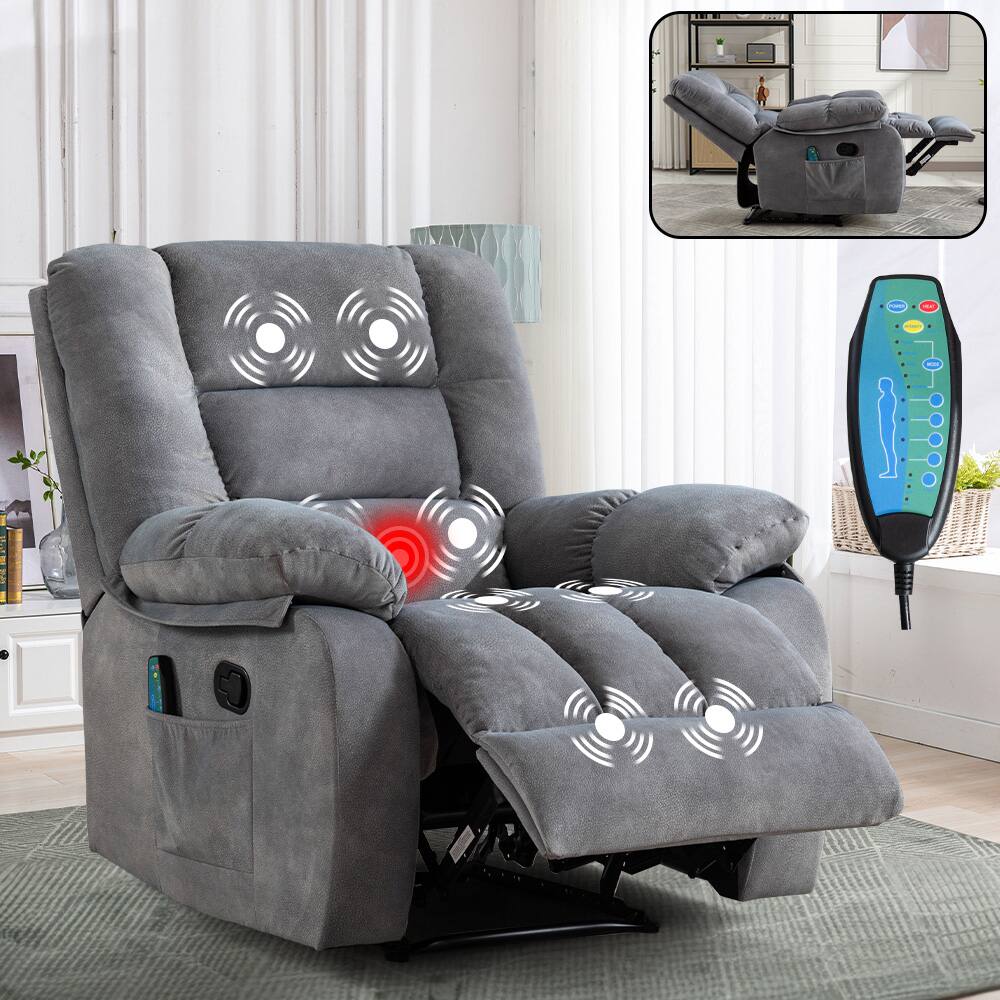 Angle. Bestier - Set of 2 Overstuffed Fabric Recliner Chairs with 8-Point Vibration Massage Manual Pull Recliner with Time Setting - Light Gray.