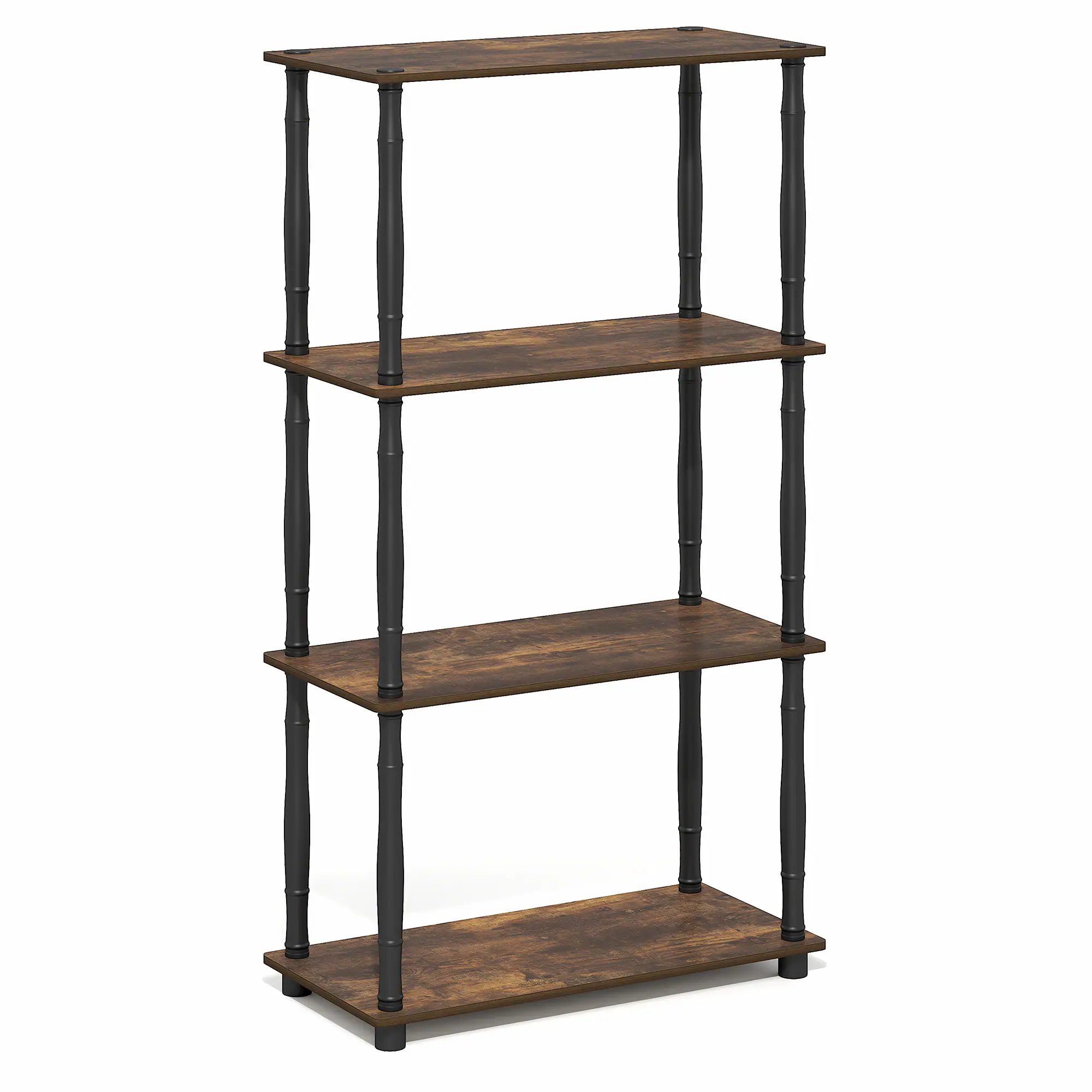 Alt View 5. Furinno - TURN-N-TUBE Storage Shelves, 4-Tier Open Frame Book Shelf, Standing Corner Shelf, Toolless Open Shelves, Classic Tubes - Amber Pine/Black.