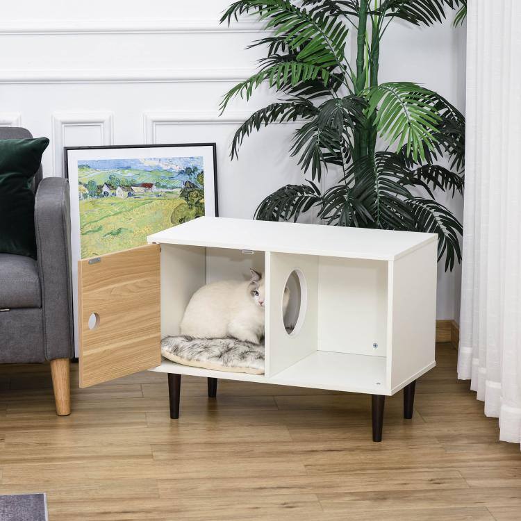 Alt View 2. PULUZ - Wooden Cat House with Soft Cushion, Elevated Pet House.