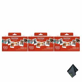 Fujifilm - 3xFujifilm Instax Mini Instant Film- Super Value Pack- 100 Exposures, Microfiber Cleaning Cloth, Bundle