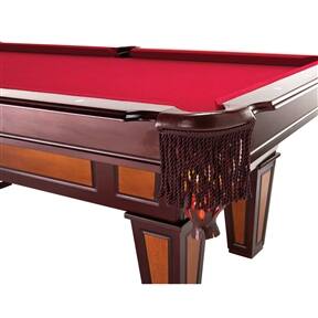 Angle. SlickBlue - 7 Ft Red Burgundy Pool Table with Wool Top and Fringe Drop Pockets - Red Burgundy.