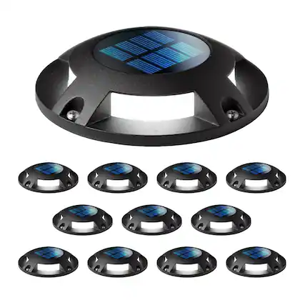 Front. Home Zone Security - 12-Pack Outdoor Solar Deck Light 20 Lumens - Black.