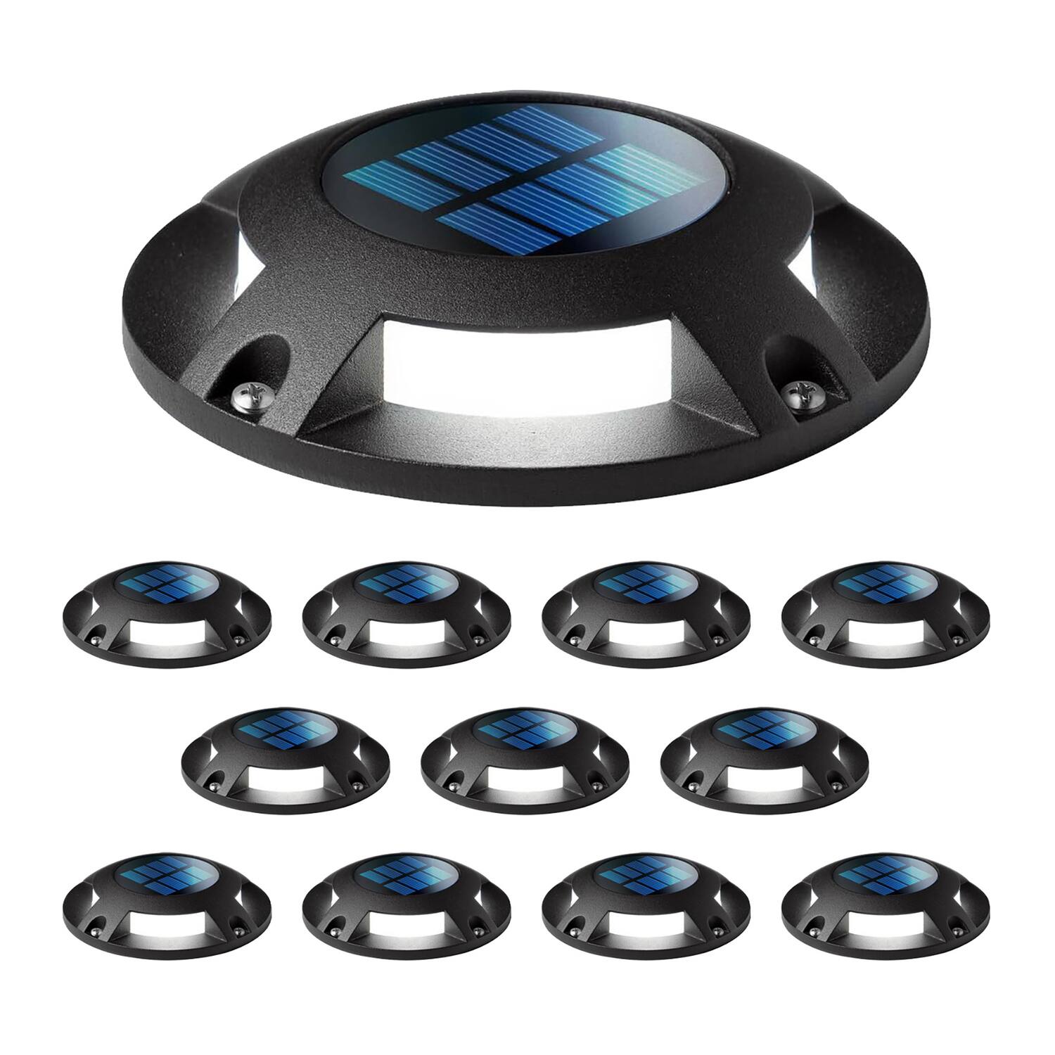 Front. Home Zone Security - 12-Pack Outdoor Solar Deck Light 20 Lumens - Black.