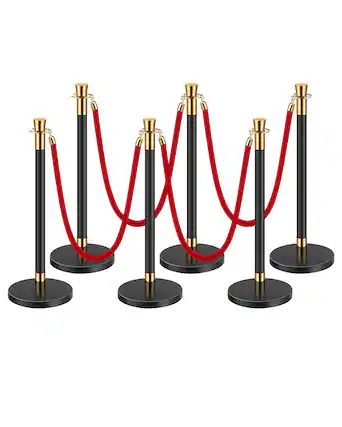 Front. VEVOR - Stanchions and Velvet Ropes, 6 Pcs Crowd Control Barriers with 4 Red Velvet Ropes, Stainless Steel Stanchion Post Queue - Black red velvet.